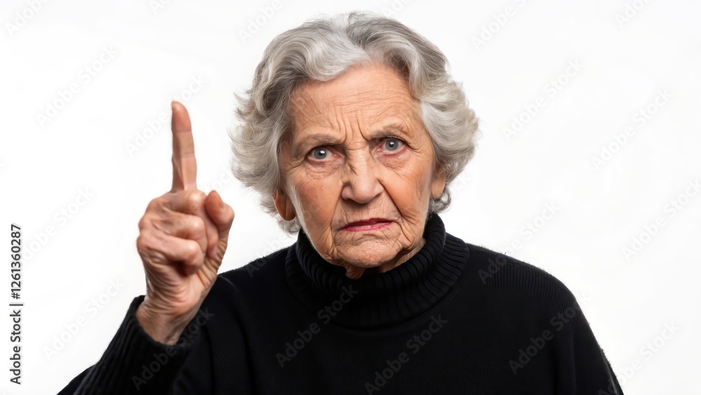 Angry Elderly Woman Scolding with Finger Pointing on White Background Angry Elderly Woman Scolding with Finger Pointing on White Background
