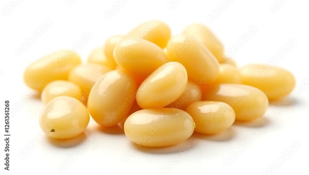 Fototapeta premium Soft yellow candies in a pile showcasing their shiny surface and unique shape
