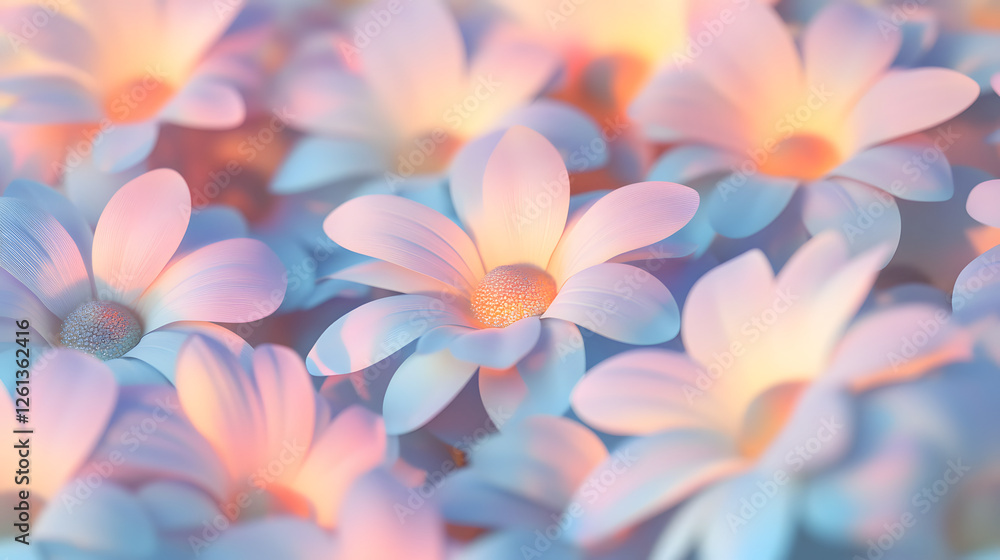 Fototapeta premium A seamless pattern of pastel rainbow daisies, their petals glowing with soft hues 