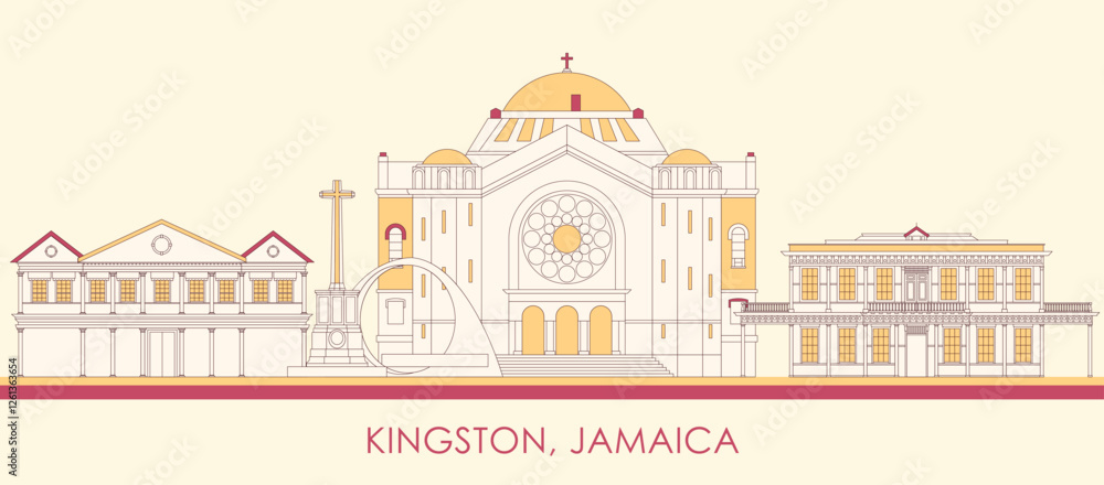 Fototapeta premium Cartoon Skyline panorama of town of Kingston, Jamaica - vector illustration