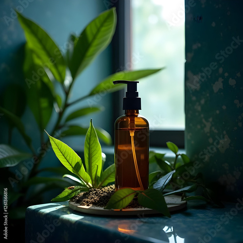 a dark amber glass bottle spray