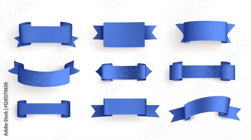 Set of blue ribbon labels on a white background.