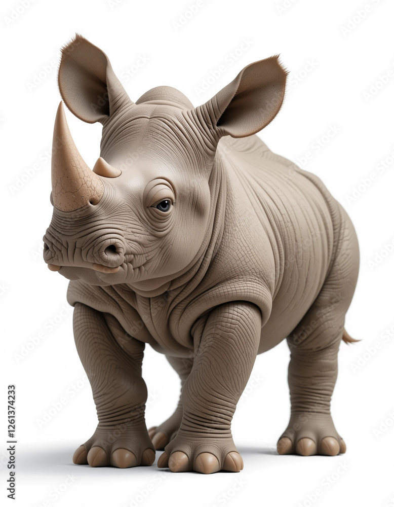 Fototapeta premium Baby Rhinoceros Standing on Wobbly Legs with a Small Horn Bud