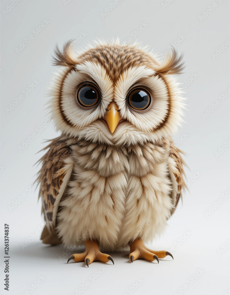 Baby Owl Fluffing Its Feathers with Wide Eyes Baby Owl Fluffing Its Feathers with Wide Eyes