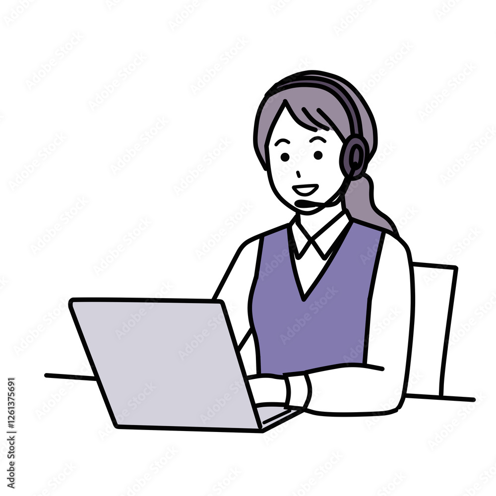 笑顔の制服を着ているコールセンターの女性 シンプル 笑顔の制服を着ているコールセンターの女性 シンプル