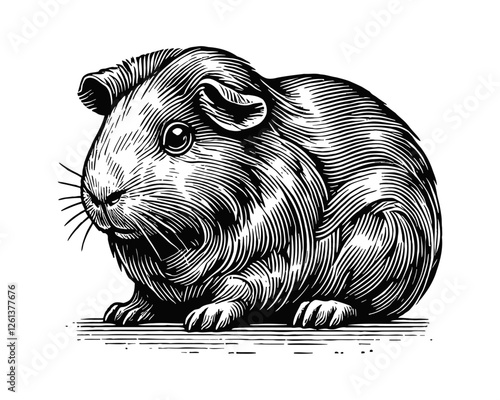 guinea pig engraving black and white outline