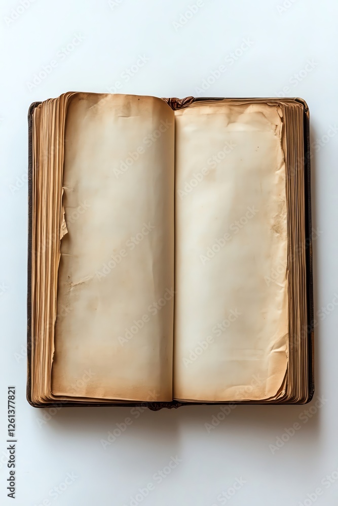 Naklejka premium Open blank book on white background, high angle