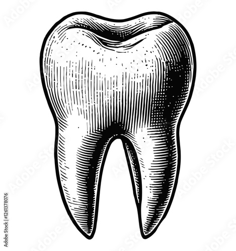 single human tooth engraving black and white outline