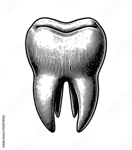 single human tooth engraving black and white outline