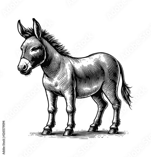 donkey engraving black and white outline