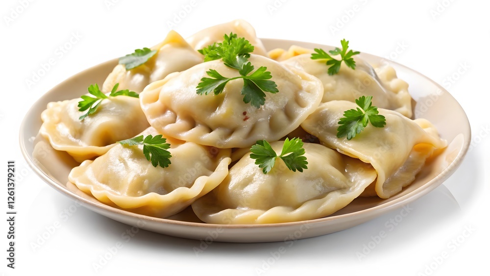 Plate of Delicious Pierogi with Parsley Garnish Plate of Delicious Pierogi with Parsley Garnish