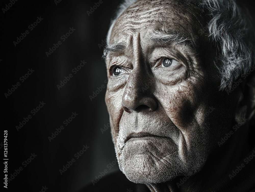 Weathered face reflects age, contemplation, life. Weathered face reflects age, contemplation, life.