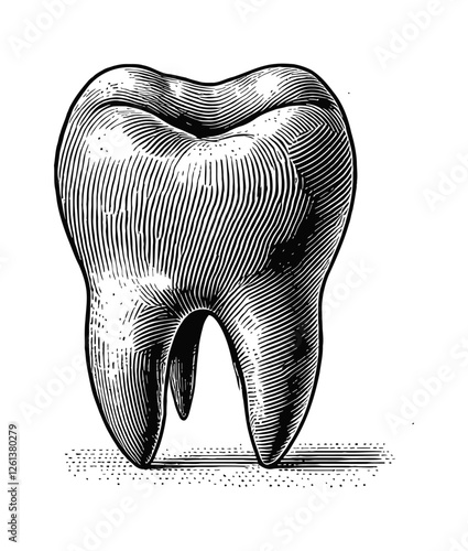 single human tooth engraving black and white outline