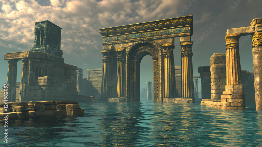 Naklejka premium sea ancient artwork ruins
