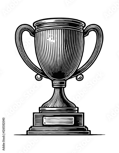 trophy cup engraving black and white outline