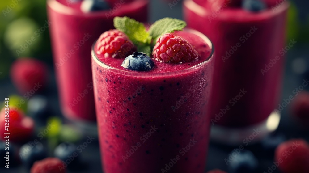 Delight in a refreshing berry banana smoothie, bursting with vibrant flavors from fresh raspberries and blueberriesperfect for summer Delight in a refreshing berry banana smoothie, bursting with vibrant flavors from fresh raspberries and blueberriesperfect for summer