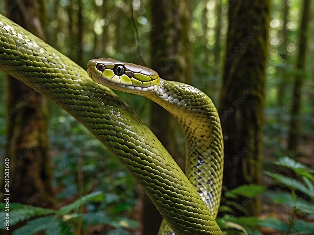 Fototapeta premium Neon Eden: AI-Crafted Jungle Pyramids with Bioluminescent Vines Under a Cyber Moon