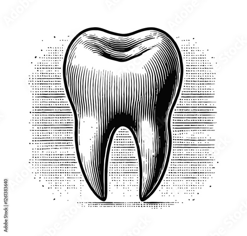 single human tooth engraving black and white outline