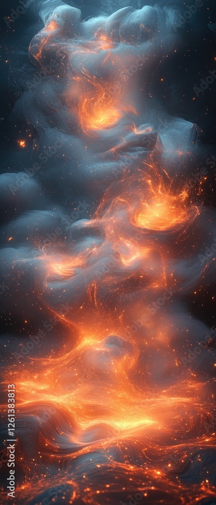 Fiery nebula swirls celestial orange blue. Fiery nebula swirls celestial orange blue.