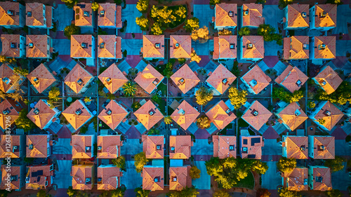 Photography Aerial of Suburban Las Vegas Neighborhood at Golden Hour