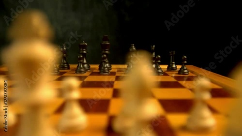 Wallpaper Mural camera pan dolly movement on chess board game closeup cinematic. Competition in business activity Torontodigital.ca