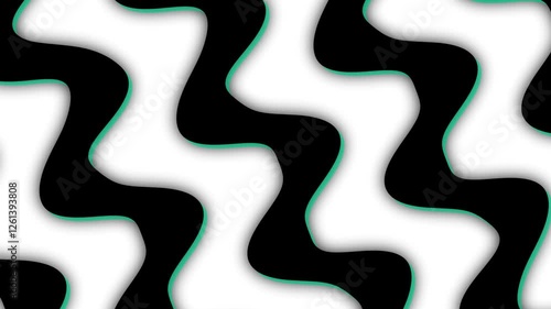Abstract Wavy Black and White Pattern with Green Accents