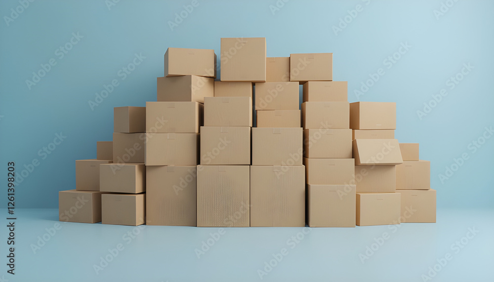 Stack of Cardboard Boxes on Light Blue Background Stack of Cardboard Boxes on Light Blue Background