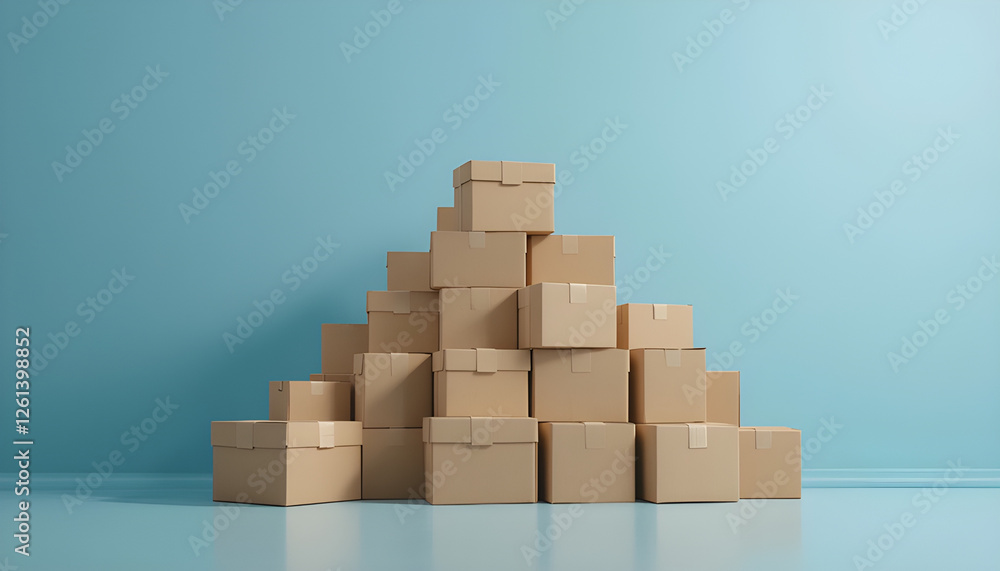 Stack of Cardboard Boxes Against a Light Blue Wall Stack of Cardboard Boxes Against a Light Blue Wall