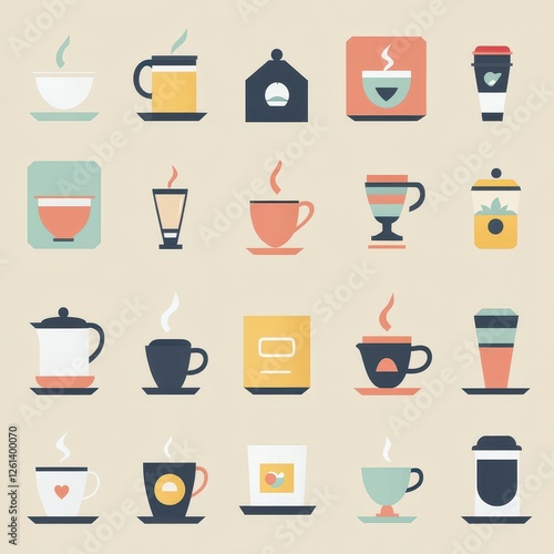 Wallpaper Mural Set of Coffee Icons Featuring Tea Drinks Cocoa Cup Cafe Symbols for Menu Design Torontodigital.ca