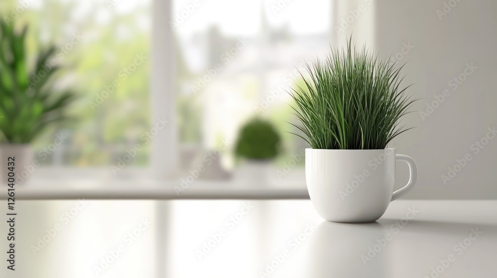 Fototapeta premium Modern Home Decor Plant in White Cup