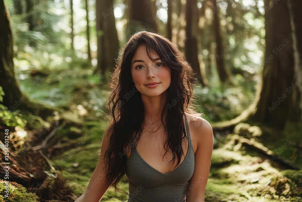 Young Woman Exercising Amidst Serene Forest Trails Young Woman Exercising Amidst Serene Forest Trails
