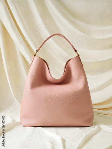 Timeless Soft Pink Leather Hobo Bag – Minimalist and Spacious on a Soft White Background photo