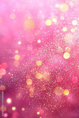 A sparkling pink bokeh background with shimmering gold glitter, creating a magical and festive atmosphere