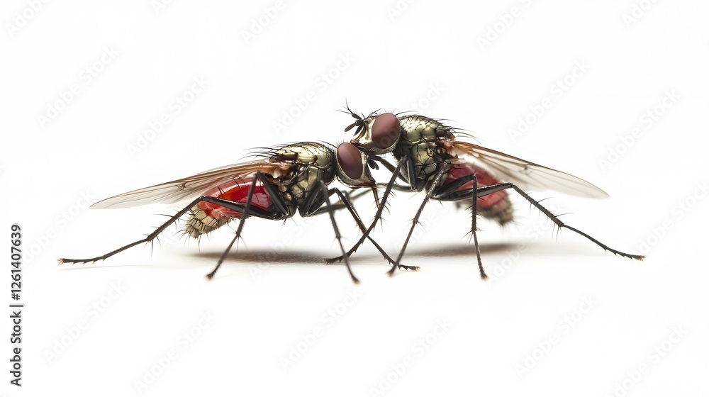 Two flies mating on a white background Two flies mating on a white background