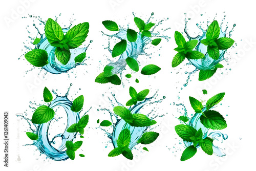 green floral background series of mint options in splashes of water