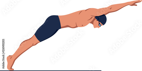Swimmer diving into water showcasing athleticism in a minimal flat design style vector illustration