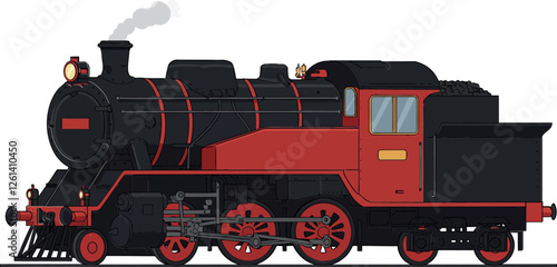 Vintage steam locomotive design in flat style showcasing intricate details and bold colors, vector illustration