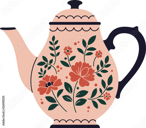 Floral teapot design featuring vibrant colors in a minimal style, perfect for modern decor vector illustration