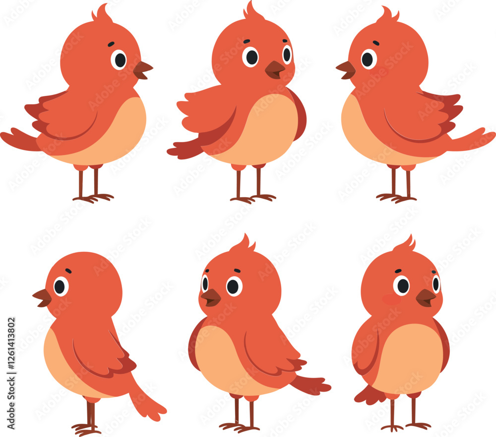Fototapeta premium Red birds displaying different poses in flat design style vector art