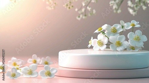 White Flowers on Pink Pastel Background: Minimalist Floral Photography