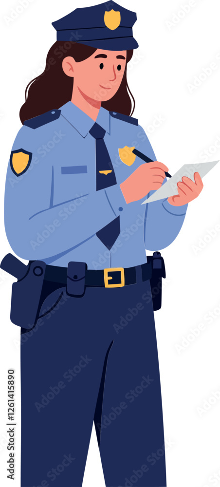 Police officer character holding a notepad in flat design style vector art Police officer character holding a notepad in flat design style vector art