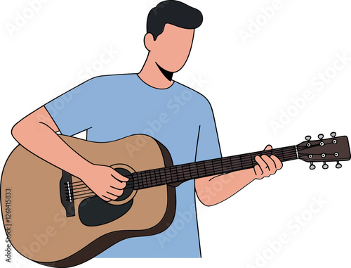 Person playing acoustic guitar in minimal style vector illustration showcasing music and creativity in action