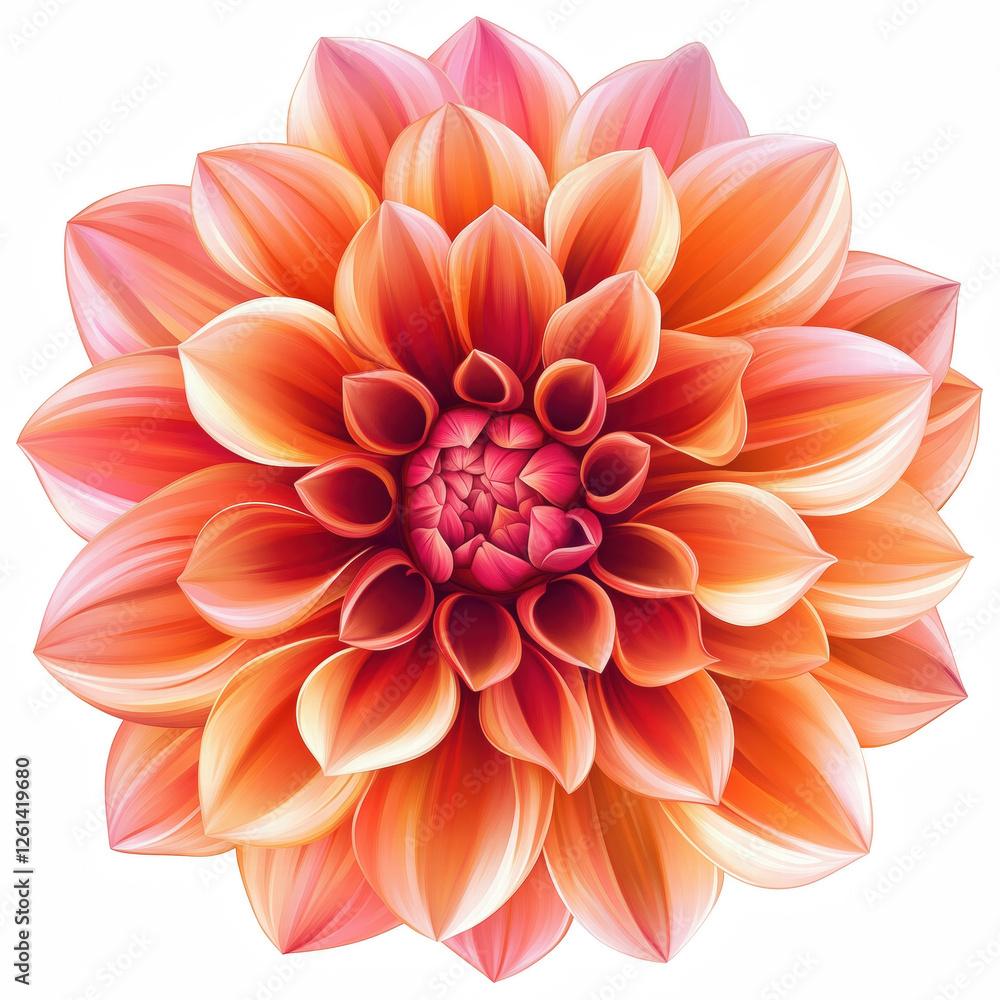 Orange dahlia flower in realistic botanical style with intricate layered petals isolated on transparent background. Generative Ai. Orange dahlia flower in realistic botanical style with intricate layered petals isolated on transparent background. Generative Ai.