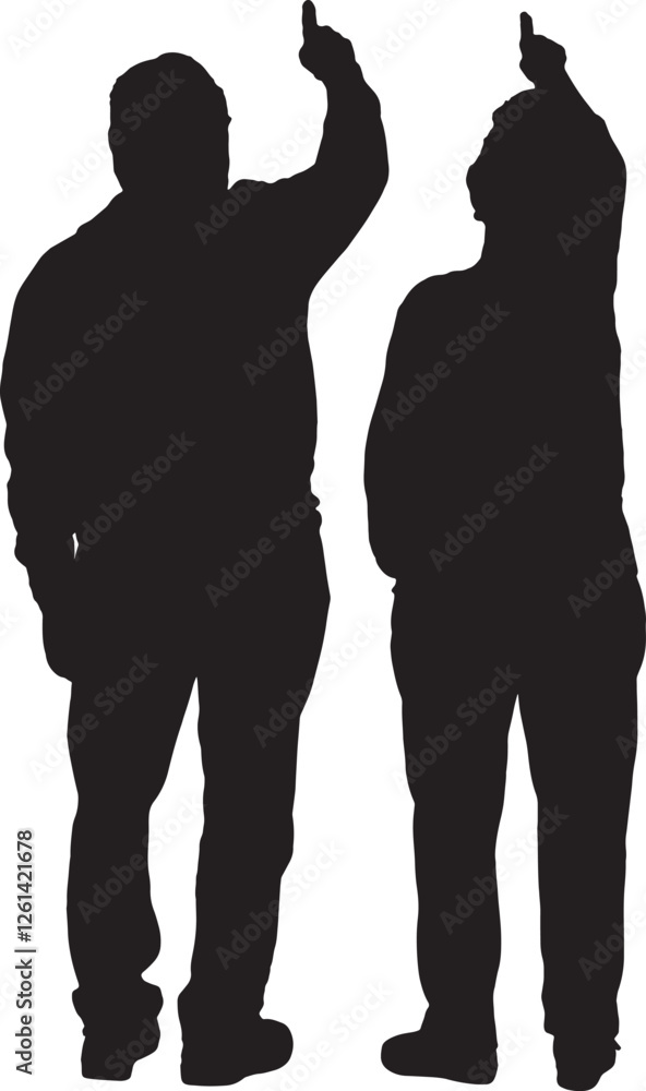 vector; silhouette; back view of a couple pointing up