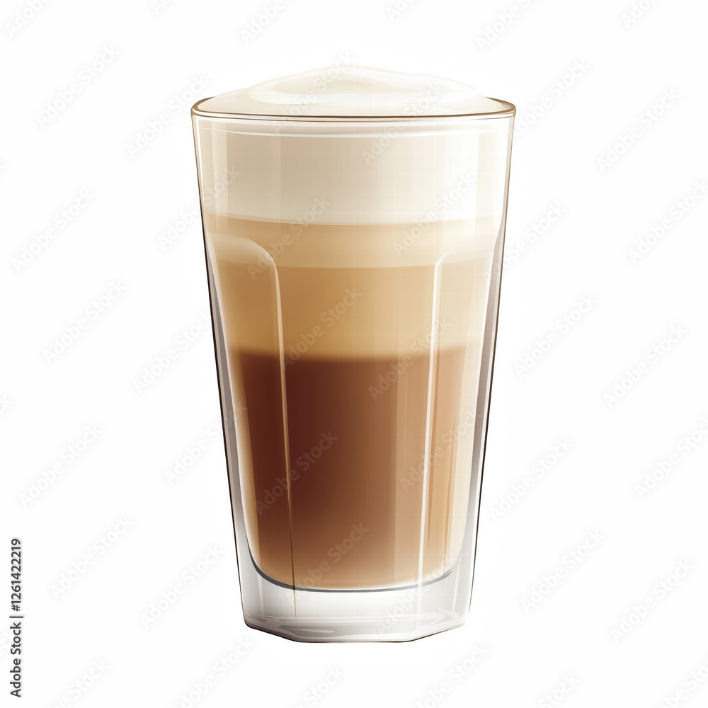 Layered latte macchiato in tall transparent glass with creamy froth, isolated on transparent background. Generative Ai. Layered latte macchiato in tall transparent glass with creamy froth, isolated on transparent background. Generative Ai.