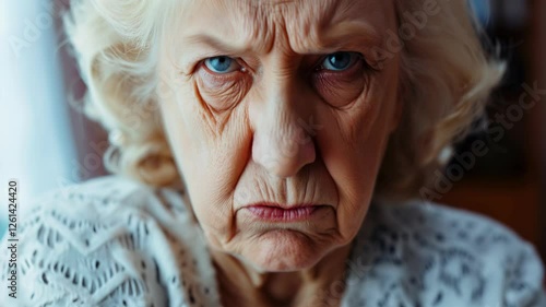 Angry belligerent senior woman looking at the camera	
