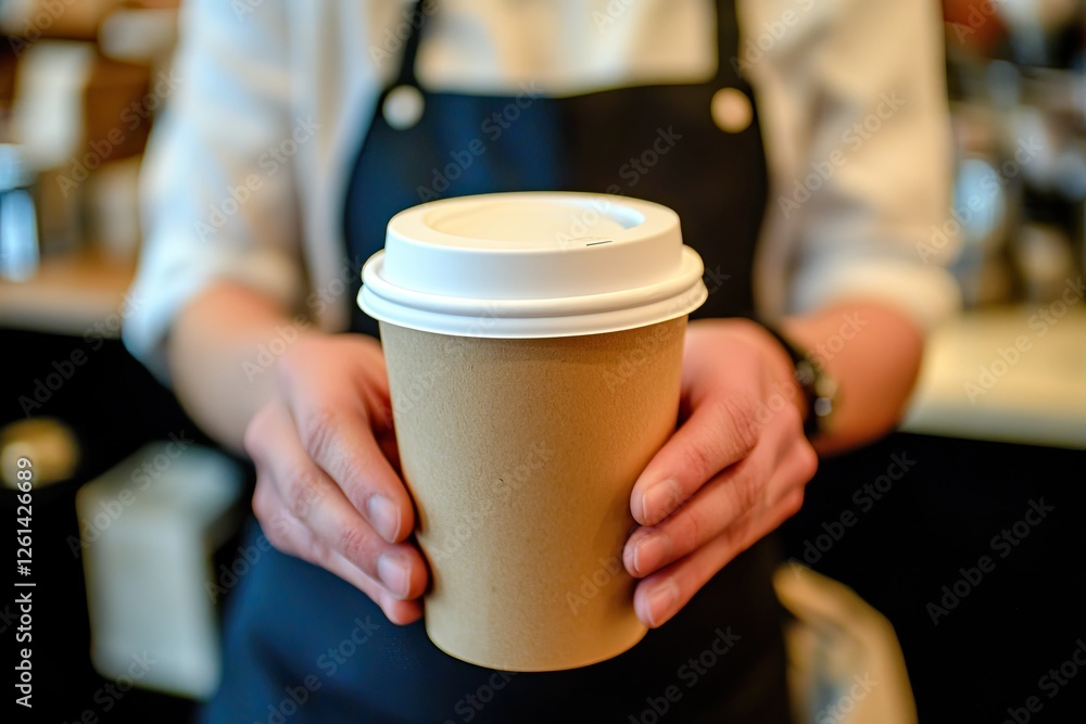 Cafe Barista Serving Takeaway Coffee Cafe Barista Serving Takeaway Coffee