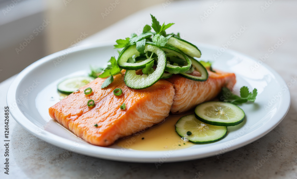 Ginger-Lime Poached Salmon with Cucumber Ribbon Salad Ginger-Lime Poached Salmon with Cucumber Ribbon Salad