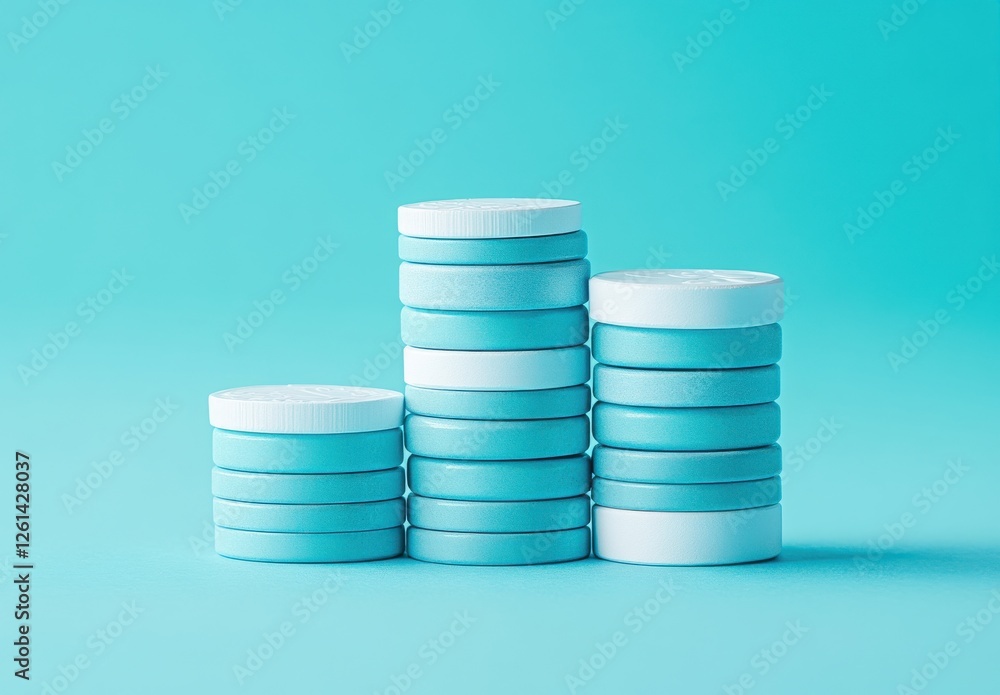 Stacks of round turquoise tokens on a soft turquoise background creating a visually appealing minimalistic composition for creative design projects Stacks of round turquoise tokens on a soft turquoise background creating a visually appealing minimalistic composition for creative design projects