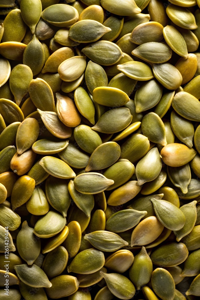 Close-Up of Pumpkin Seeds on Black Background, Highlighting Smooth Texture and Greenish Hues Close-Up of Pumpkin Seeds on Black Background, Highlighting Smooth Texture and Greenish Hues